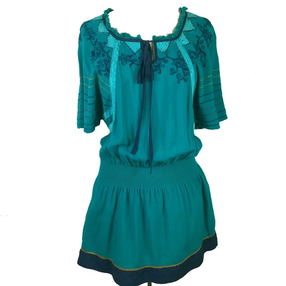 Sweet by Miss Me Tops - Sweet by Miss Me Teal Boho Embroidered Tunic S